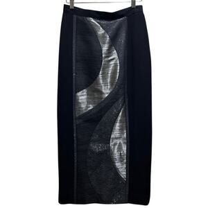 FERRENI BLACK Pencil Skirt L Black Straight Office Siren Cocktail Lined Maxi